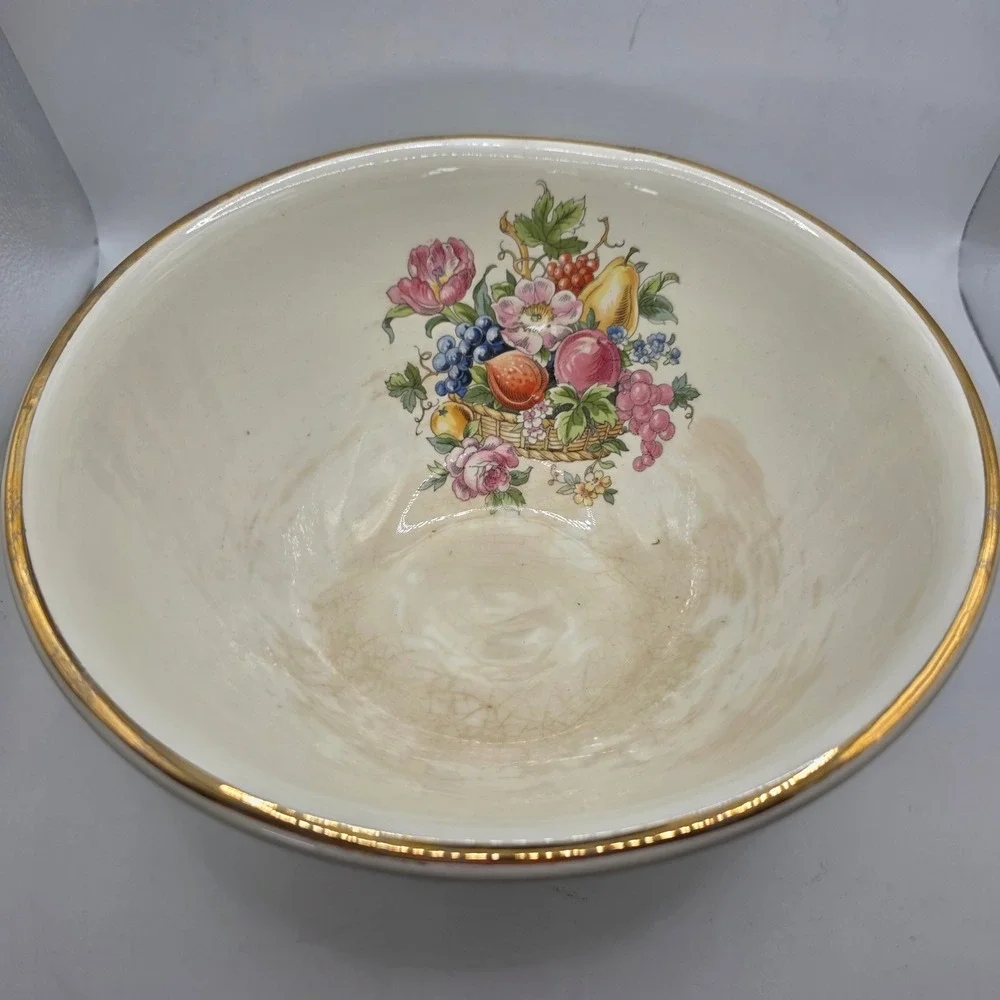 Vintage Bakerite Fruit Basket Serving Bowls Lot of 2 22K Gold Rim USA 1940s